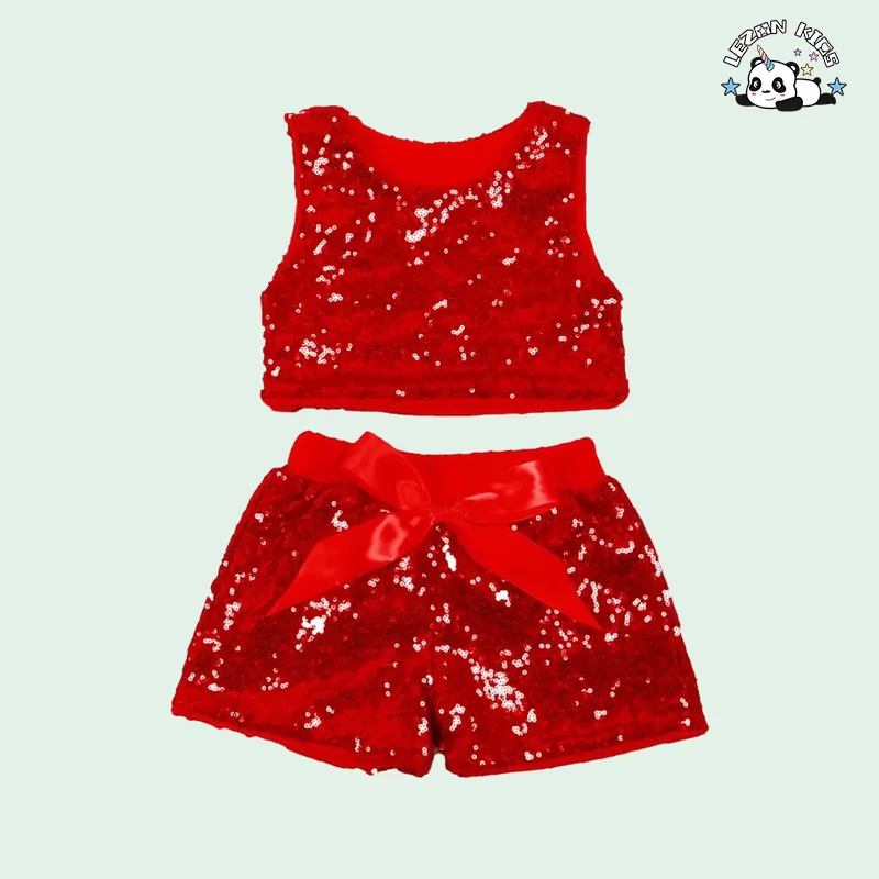 LEZONKIDS - Conjunto de shorts e colete sem mangas com lantejoulas para meninas no verão, roupa de bebê